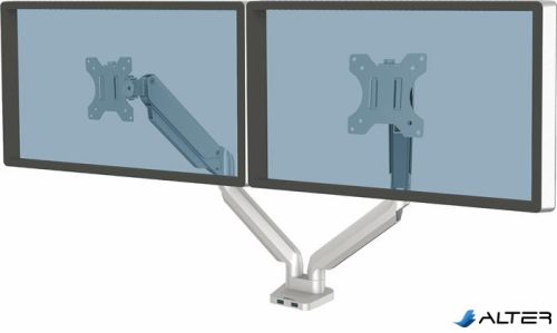 Monitortartó kar, két monitorhoz, FELLOWES "Platinum Series™ Dual", ezüst