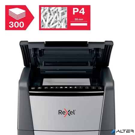 Iratmegsemmisítő, konfetti, 300 lap, REXEL, "Optimum AutoFeed+ 300X"
