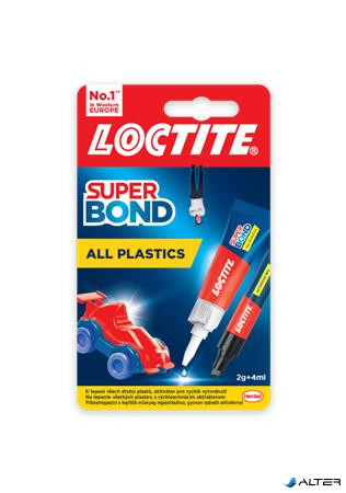 Pillanatragasztó gél, 2 g + 4 ml, HENKEL "Loctite Super Bond Plastik"