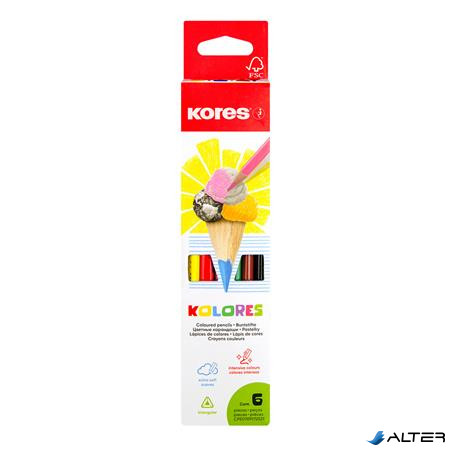 Színes ceruza készlet, háromszögletű, KORES "Triangular", 6 különböző szín