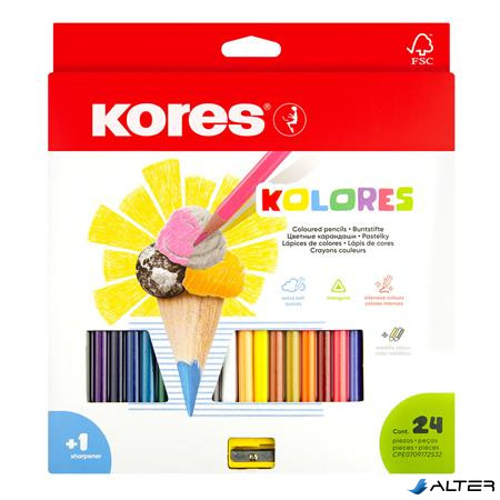 Színes ceruza készlet, háromszögletű, KORES "Triangular", 24 különböző szín