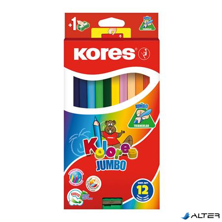 Színes ceruza készlet, háromszögletű, vastag, KORES "Jumbo", 12 különböző szín