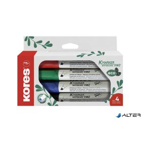   Tábla- és flipchart marker készlet, 3-5 mm, vágott, KORES 'ECO K-Marker XW2', 4 különböző szín