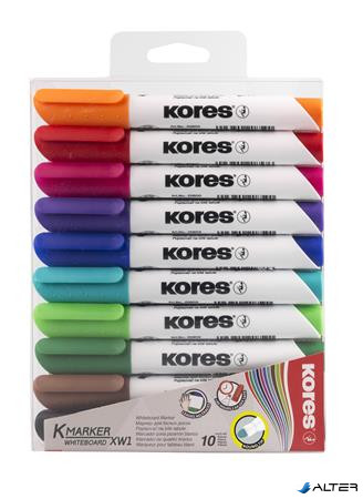 Tábla- és flipchart marker készlet, 1-3 mm, kúpos, KORES 'K-Marker', 10 különböző szín