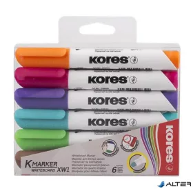   Tábla- és flipchart marker készlet, 3 mm, kúpos, KORES "K-Marker XW1", 6 különböző szín