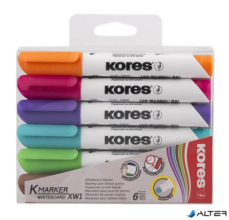 Tábla- és flipchart marker készlet, 1-3 mm, kúpos, KORES 'K-Marker', 6 különböző szín