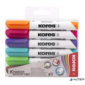   Tábla- és flipchart marker készlet, 3-5 mm, vágott, KORES "K-Marker XW2", 6 különböző szín