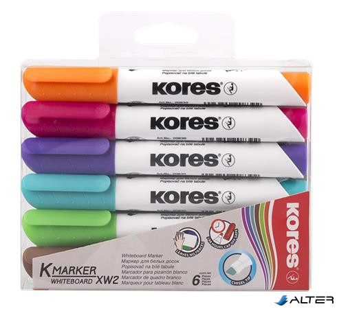 Tábla- és flipchart marker készlet, 3-5 mm, vágott, KORES "K-Marker XW2", 6 különböző szín