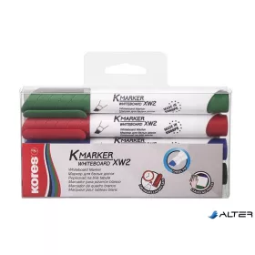   Tábla- és flipchart marker készlet, 3-5 mm, vágott, KORES 'K-Marker XW2', 4 különböző szín