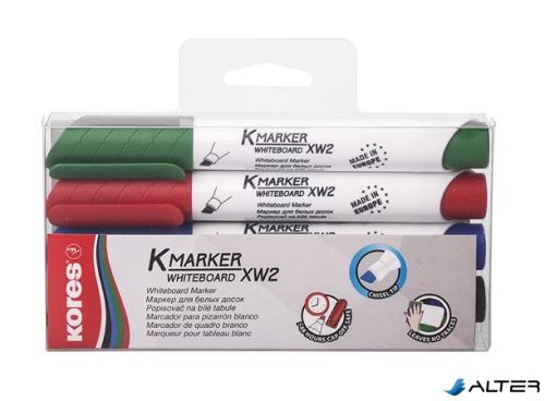 Tábla- és flipchart marker készlet, 3-5 mm, vágott, KORES "K-Marker XW2", 4 különböző szín