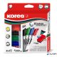 Tábla- és flipchart marker készlet mágneses táblatörlő szivaccsal, 3 mm, kúpos KORES 'XW1', 4 különböző szín