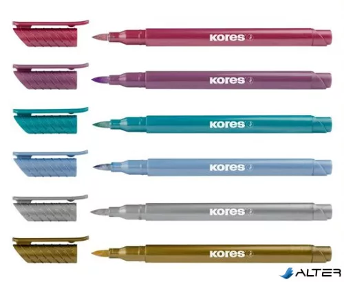 Ecsetirón készlet, KORES 'Metallic Style', 6 metál szín