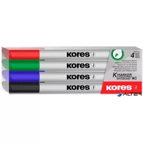   Tábla- és flipchart marker készlet, 1-3 mm kúpos, KORES "K-Marker W1", 4 különböző szín