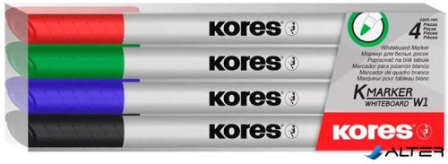 Tábla- és flipchart marker készlet, 1-3 mm kúpos, KORES 'K-Marker', 4 különböző szín