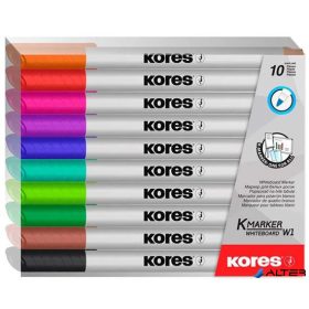   Tábla- és flipchart marker készlet, 1-3 mm kúpos, KORES 'K-Marker W1', 10 különböző szín