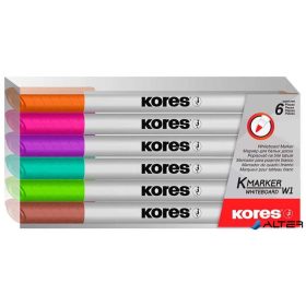   Tábla- és flipchart marker készlet, 1-3 mm kúpos, KORES 'K-Marker W1', 6 különböző szín