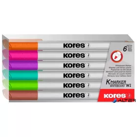   Tábla- és flipchart marker készlet, 1-3 mm kúpos, KORES "K-Marker W1", 6 különböző szín