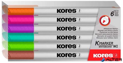 Tábla- és flipchart marker készlet, 1-3 mm kúpos, KORES "K-Marker W1", 6 különböző szín