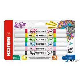   Dekormarker készlet, akril, 1-2 mm, kétvégű, KORES ' K-Kreative', 6 különböző szín
