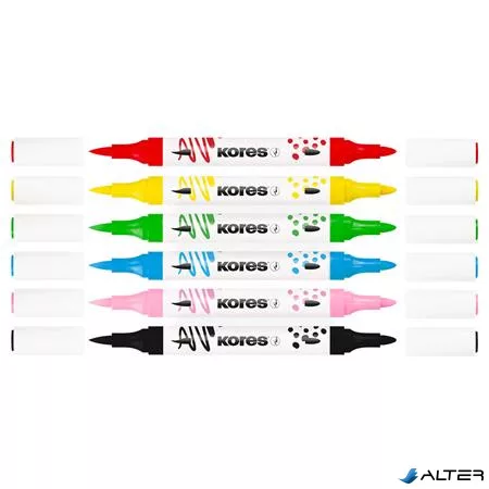 Dekormarker készlet, akril, 1-2 mm, kétvégű, KORES " K-Kreative", 6 különböző szín