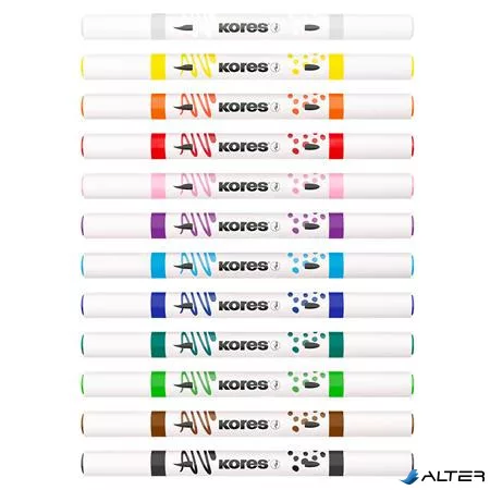 Dekormarker készlet, akril, 1-2 mm, kétvégű, KORES " K-Kreative", 12 különböző szín