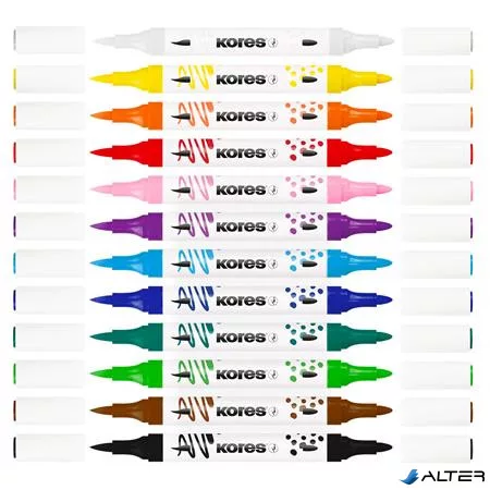 Dekormarker készlet, akril, 1-2 mm, kétvégű, KORES ' K-Kreative', 12 különböző szín