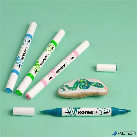 Dekormarker készlet, akril, 1-2 mm, kétvégű, KORES " K-Kreative", 12 különböző szín