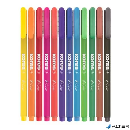 Tűfilc készlet, 0,4 mm, KORES "K-Liner", 12 különböző szín