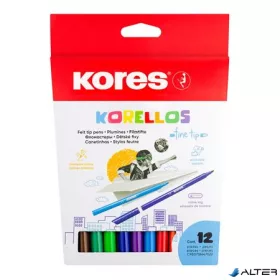  Filctoll készlet, kimosható, KORES "Korellos", 12 különböző szín