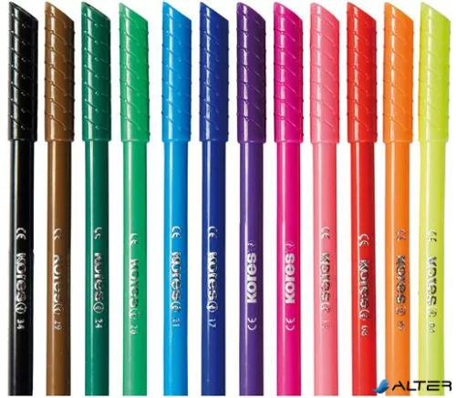 Filctoll készlet, kimosható, KORES "Korellos", 12 különböző szín