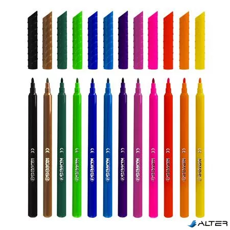 Filctoll készlet, kimosható, KORES "Korellos", 12 különböző szín