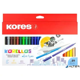   Filctoll készlet, kimosható, KORES "Korellos", 24 különböző szín