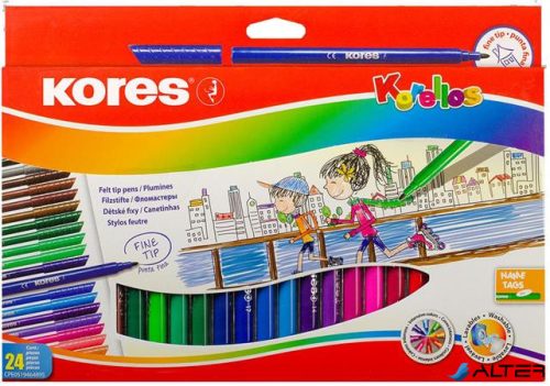 Filctoll készlet, kimosható, KORES "Korellos", 24 különböző szín