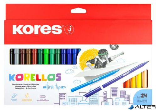 Filctoll készlet, kimosható, KORES 'Korellos', 24 különböző szín