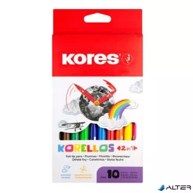   Filctoll készlet, 1-3 mm, kétvégű, kimosható, KORES 'Korellos 2in1', 10 különböző szín