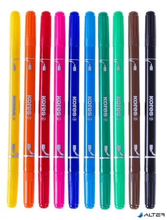 Filctoll készlet, 1-3 mm, kétvégű, kimosható, KORES 'Korellos 2in1', 10 különböző szín