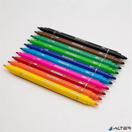 Filctoll készlet, 1-3 mm, kétvégű, kimosható, KORES 'Korellos 2in1', 10 különböző szín