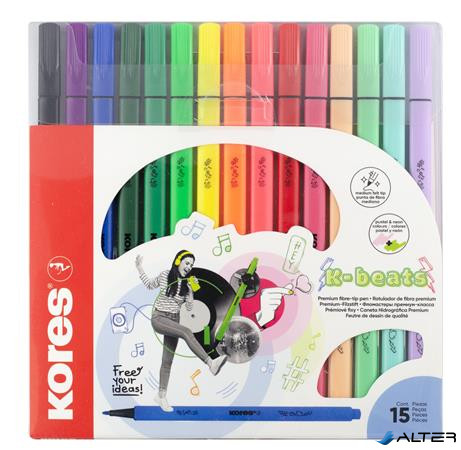 Filctoll készlet, kimosható, KORES "K-beats", 15 különböző szín