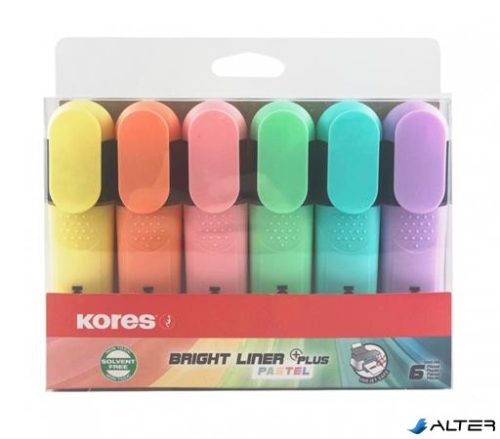 Szövegkiemelő készlet, 0,5-5 mm, KORES "Bright Liner Plus Pastel", 6 különböző szín