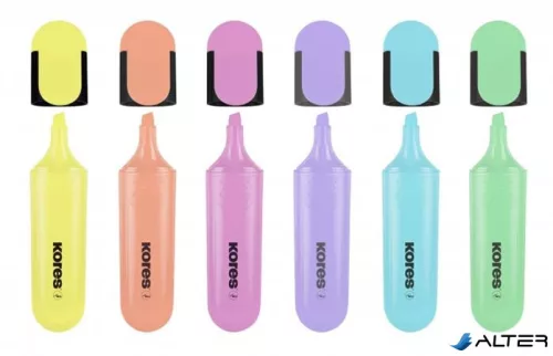 Szövegkiemelő készlet, 0,5-5 mm, KORES 'Bright Liner Plus Pastel', 6 különböző szín