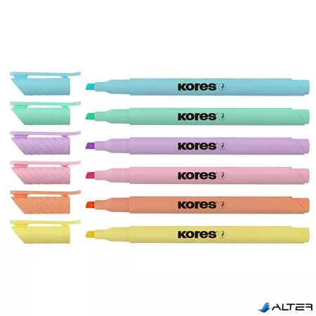 Szövegkiemelő készlet, 0,5-5 mm, KORES, 6 különböző pasztell szín