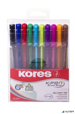 Golyóstoll készlet, 1,0 mm, kupakos, háromszögletű, KORES "K1-M", vegyes