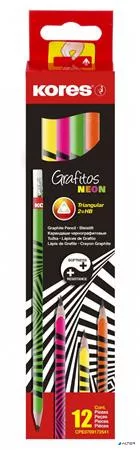 Grafitceruza radírral, HB, háromszögletű, KORES 'Neon'