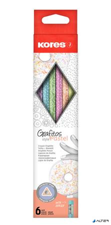 Grafitceruza készlet, radírral, HB, háromszögletű, KORES "Grafitos Style Pastel"