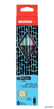 Grafitceruza radírral, HB, háromszögletű, KORES "Style Cracked", vegyes metál színek