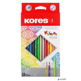   Színes ceruza készlet, háromszögletű, KORES 'Kolores Style', 15 különböző szín