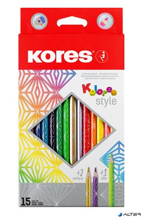Színes ceruza készlet, háromszögletű, KORES 'Kolores Style', 15 különböző szín