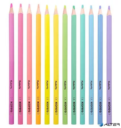 Színes ceruza készlet, háromszögletű, KORES 'Kolores Pastel', 12 pasztell szín