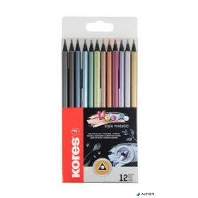   Színes ceruza készlet, háromszögletű, KORES 'Kolores Style Metallic', 12 metál szín