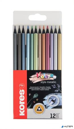 Színes ceruza készlet, háromszögletű, KORES 'Kolores Style Metallic', 12 metál szín